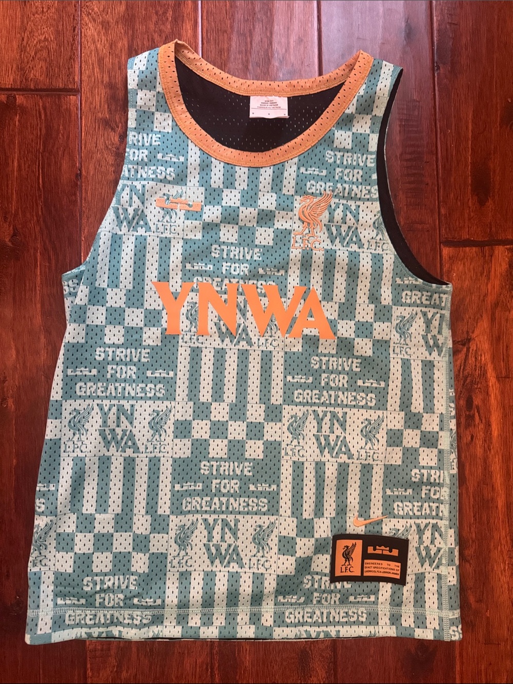 Nike Black Mesh Sports Tank with Yellow Accents. LeBron/Liverpool jersey